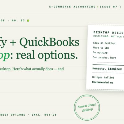 Shopify + QuickBooks Desktop: As Suas Opções Reais em 2026